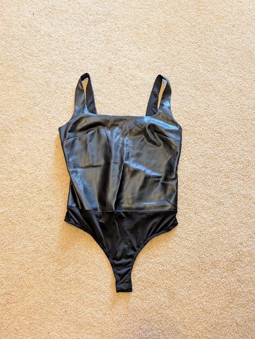4SI3NNA Black Faux Leather One-Piece Bodysuit